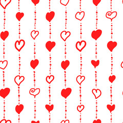 Seamless pattern for Valentine's Day. Cute hand drawn hearts and dots on white background