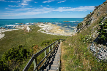 Fototapeta na wymiar Steps down to beach in Kaikoura New Zealand
