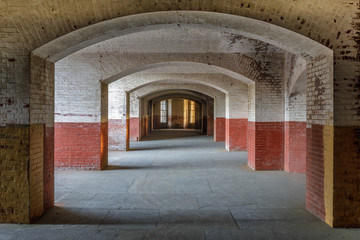 Interiors of Fort Point National Historic Site. Fort Point is a masonry seacoast fortification located at the southern side of the Golden Gate at the entrance to San Francisco Bay.