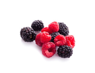 raspberry and blackberry on white isolated background