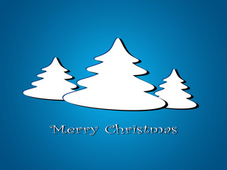 Fototapeta premium 3 Christmas trees on blue background with merry Christmas text