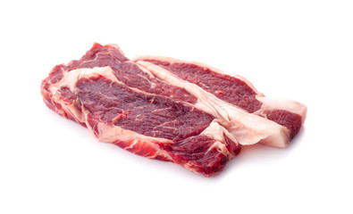 Fresh pig pork slices isolated on the white background.