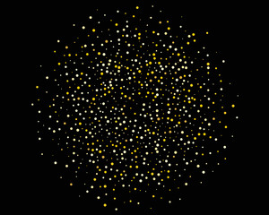 Abstract pattern of random falling gold dots on black background. Holiday abstract texture. Christmas Gold  Glitter background. 