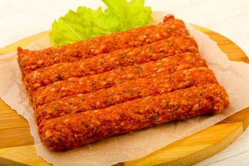 Raw beef sausages