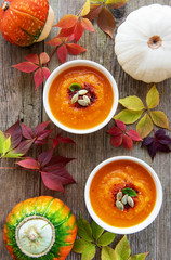 Bowls of pumpkin soup
