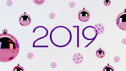 Fototapeta na wymiar New year or Christmas 3d background with 2019 and snowflakes on white background. Minimalist Christmas concept.