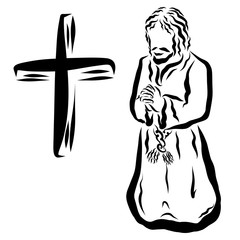 Man praying to God, and the cross, old times