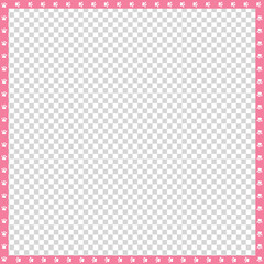 Vector pink and white square border made of animal paws print isolated