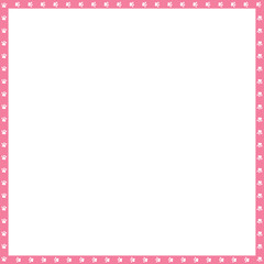 Vector pink and white square frame made of animal paw prints copy space