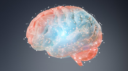 Digital 3D projection of a human brain 3D rendering - obrazy, fototapety, plakaty