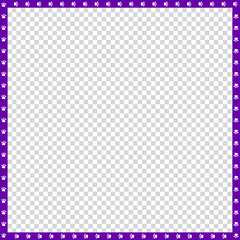 Vector violet and white square border made of animal paws print isolated
