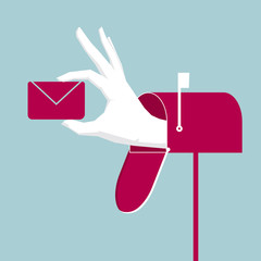 Communication concept design, Hand holding letter sticking out from mailbox.