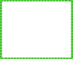 Vector green and white rectangle border of dogs paws print isolated