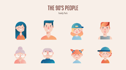 Family avatar pack in gradient illustration