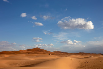 Beautiful sand dunes under dramatic sky at drought desert landscape