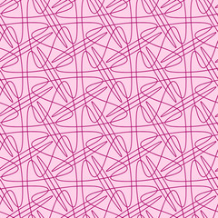 Seamless striped pattern from purple geometrical abstract tangled lines on a pink background. Vector illustration. Suitable for fabric, wallpaper, wrapping paper