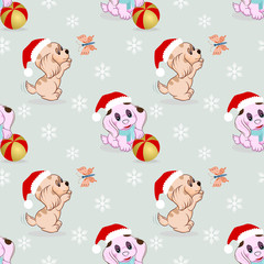 cute dog with christmas hat pattern