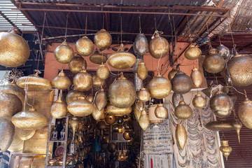 Range of lantern and lamp hanging in the market at Marakesh