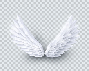Vector 3d white realistic layered paper cut angel wings isolated on transparent background © Oksana Kumer