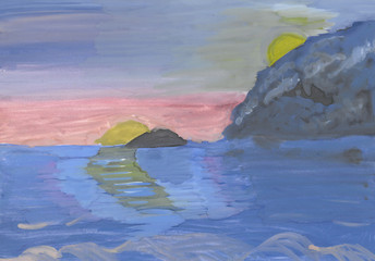 Fototapeta premium children drawing watercolor sea