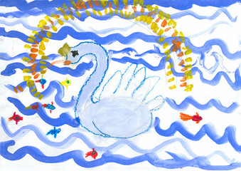 children drawing swan