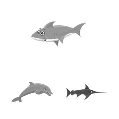 Vector design of sea and animal icon. Set of sea and marine vector icon for stock.
