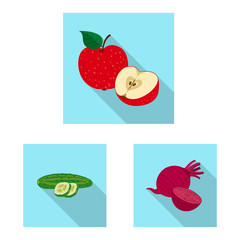 Isolated object of vegetable and fruit icon. Set of vegetable and vegetarian vector icon for stock.