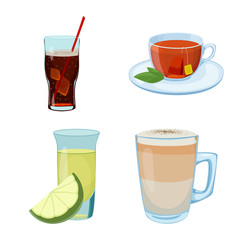 Vector illustration of drink and bar sign. Set of drink and party vector icon for stock.