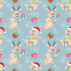 Christmas rabbit and gift pattern