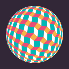 cubic stairs sphere in red yellow blue shades