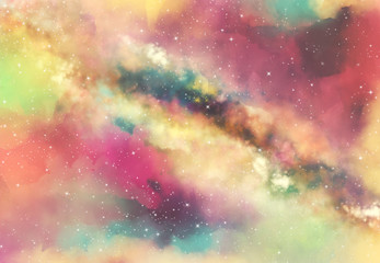 Star field in galaxy space with nebula, abstract watercolor digital art painting for texture...