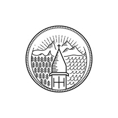 Line art Church vector illustration, icon or logo concept