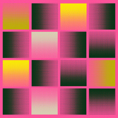 halftone squares mosaic in pink yellow shades