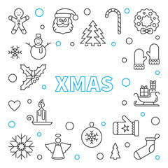 Xmas square modern outline frame. Vector Merry Christmas concept background