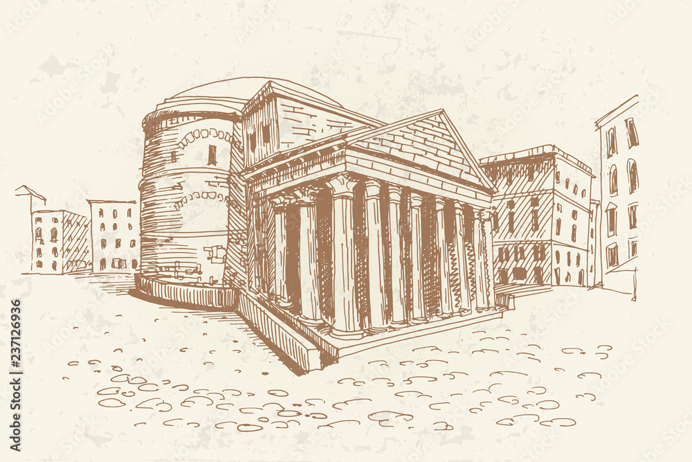 Sticker Vector sketch of Pantheon. Rome. Italy.