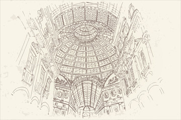 vector sketch of Gallerie Viktora shopping center in Milan, Italy. - 237126929