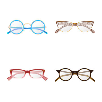 Vector design of glasses and frame symbol. Collection of glasses and accessory stock symbol for web.
