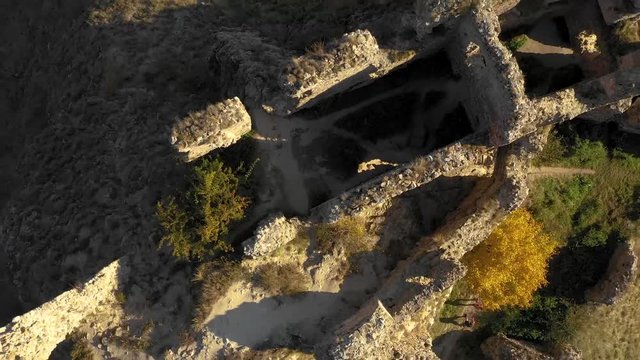 Aerial 4k drone view of medieval Coltesti fortress in Transylvania, Romania