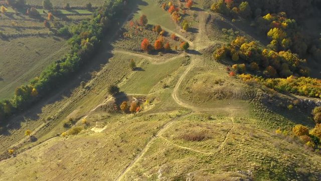 Aerial 4k drone view of medieval Coltesti fortress in Transylvania, Romania
