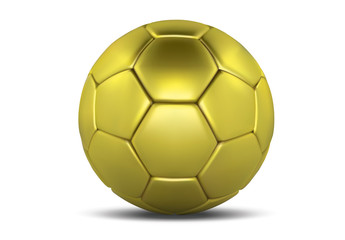 Gold soccer ball isolated on white background. Golden football ball. Soccer 3d ball