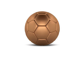 Gold soccer ball on white background. Golden football ball. Bronze 3d ball