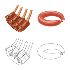 Isolated object of meat and ham symbol. Collection of meat and cooking stock vector illustration.