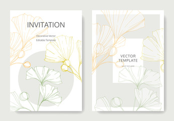 Vector. Ginkgo leaf. Wedding white background card. Thank you, rsvp, invitation elegant card illustration graphic.
