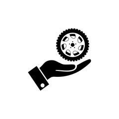 wheel in the hand icon, logo on white background