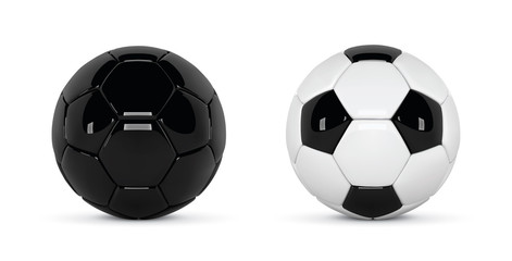 Set of 2 realistic soccer balls or football ball on white background. 3d Style  Ball isolated on white background. Soccer black and white ball