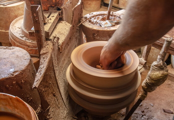 Old factory pottery production, making pots 