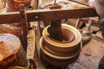 Old factory pottery production, making pots 