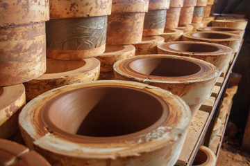 Old factory pottery production, making pots 