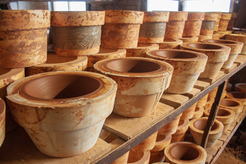 Old factory pottery production, making pots 