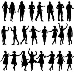 Obraz premium Set beautiful fashion girl and men silhouette on a white background